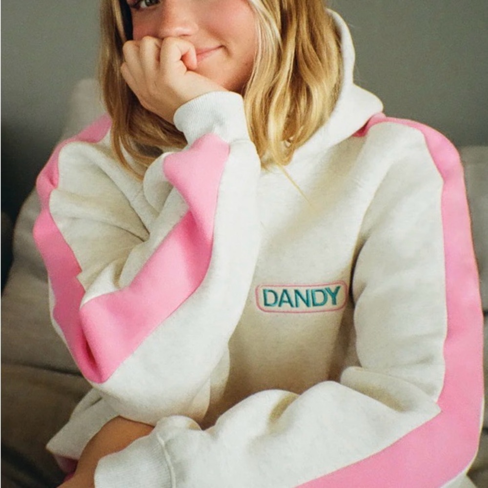 DANDY Logo Cream Sweatshirt with Pink Stripe